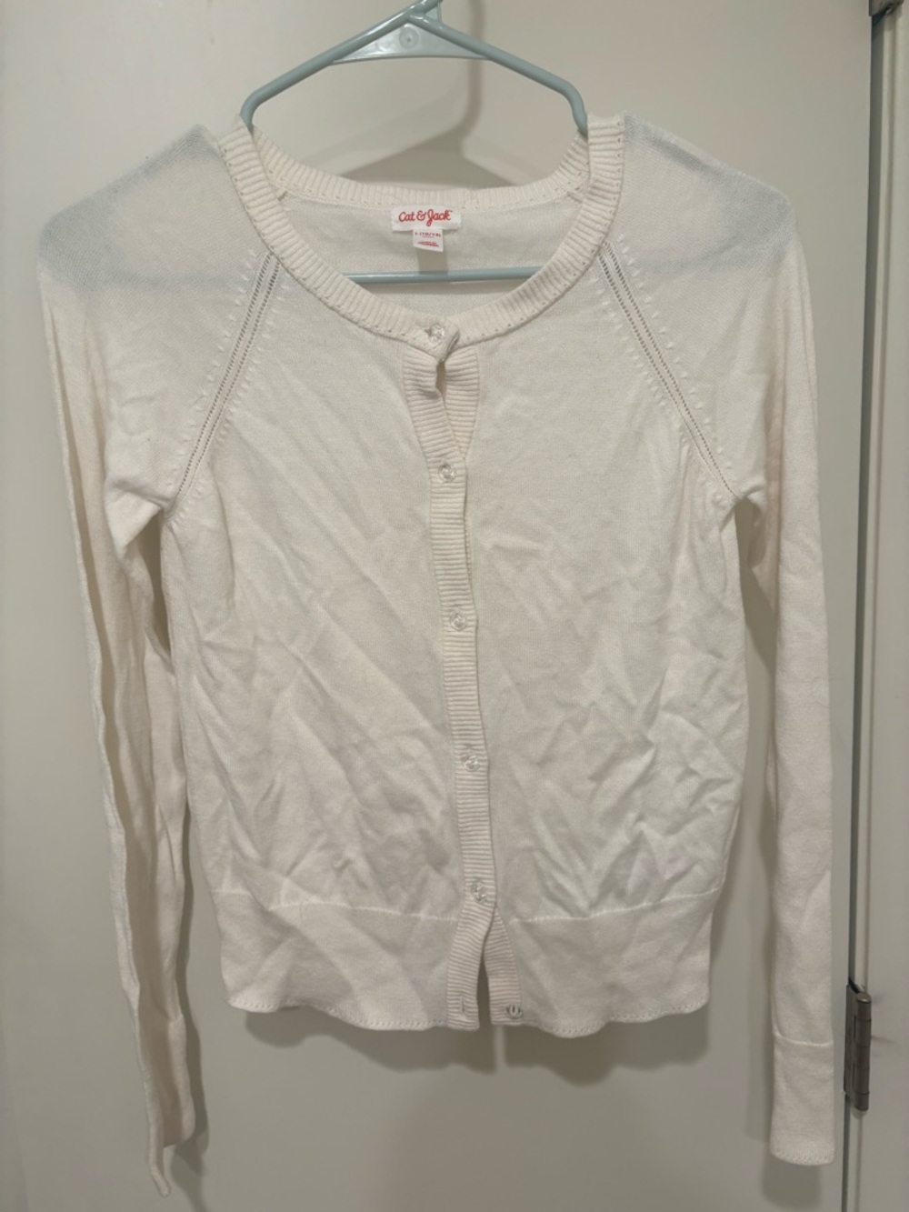 Cat & Jack Cream Knit Button-Up Cardigan Girls Large